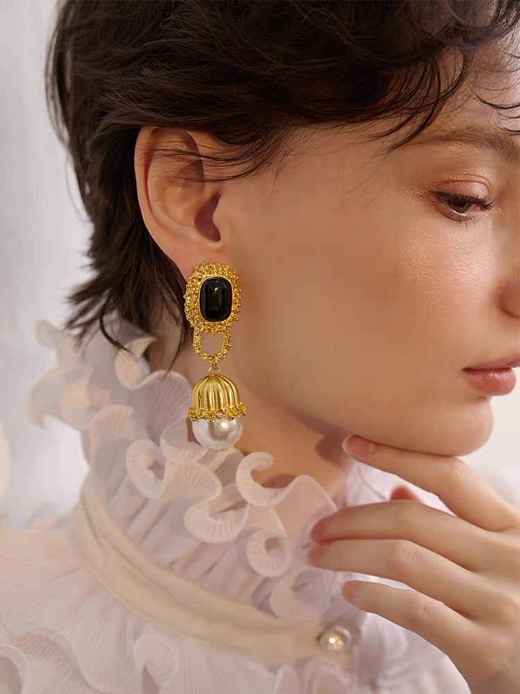 Golden Noir Jade Cascade Earrings
