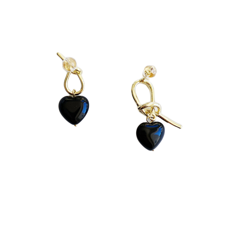 Black Heart Gold Dangle Earrings