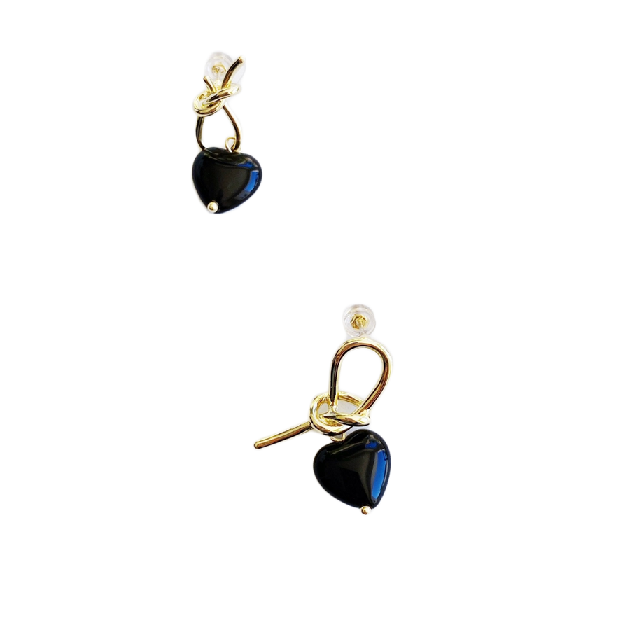 Black Heart Gold Dangle Earrings