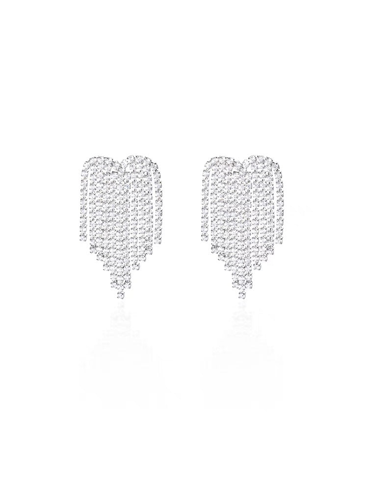 Heart Silver Tassel Earrings