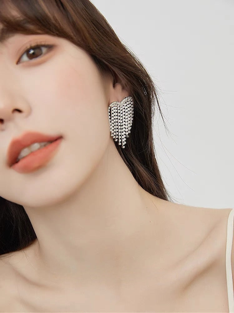 Heart Silver Tassel Earrings