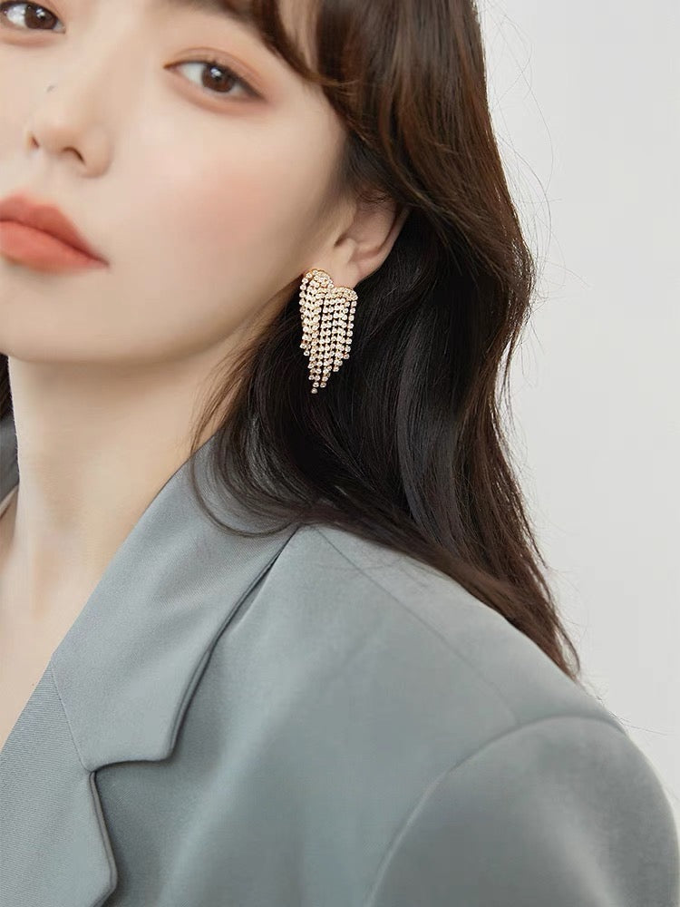 Heart Silver Tassel Earrings
