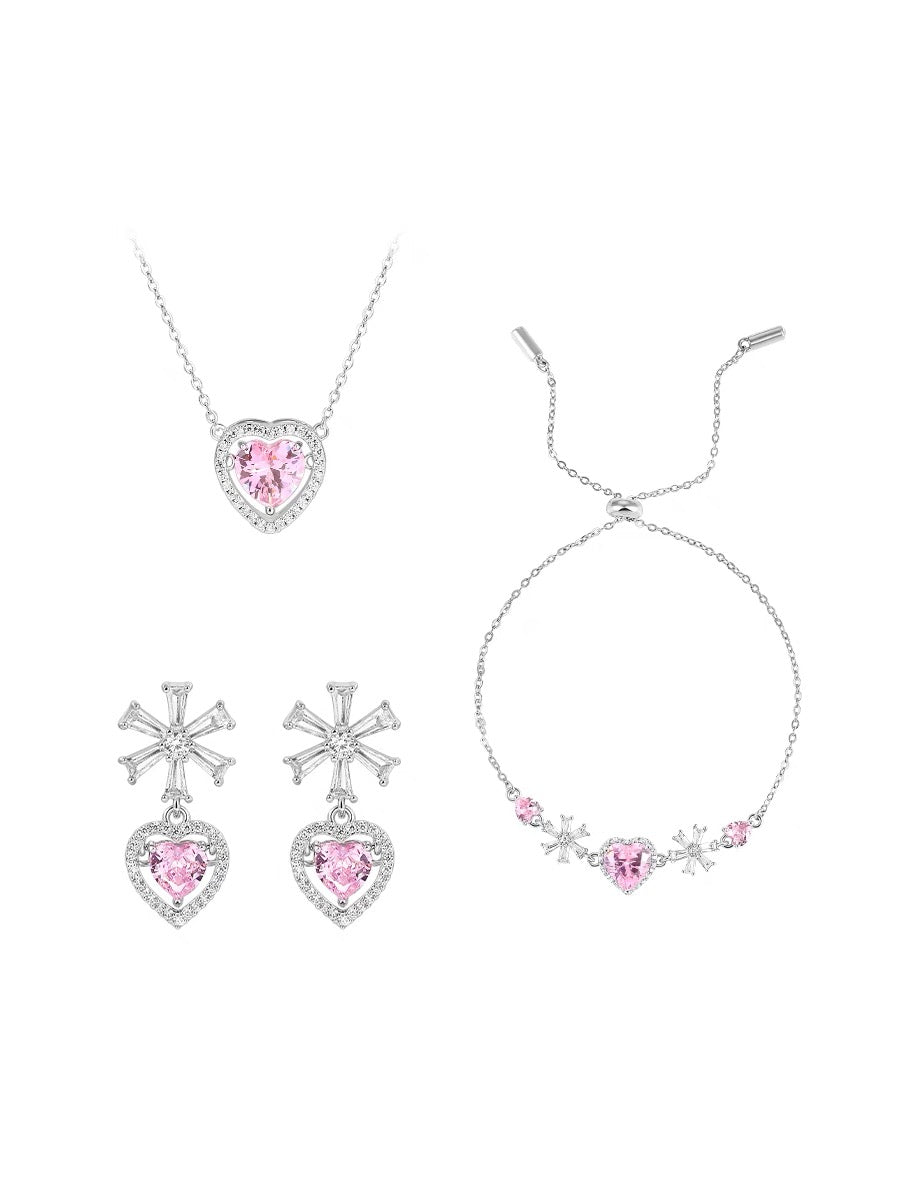 Crystal Heart Shape Jewelry Set in Pink