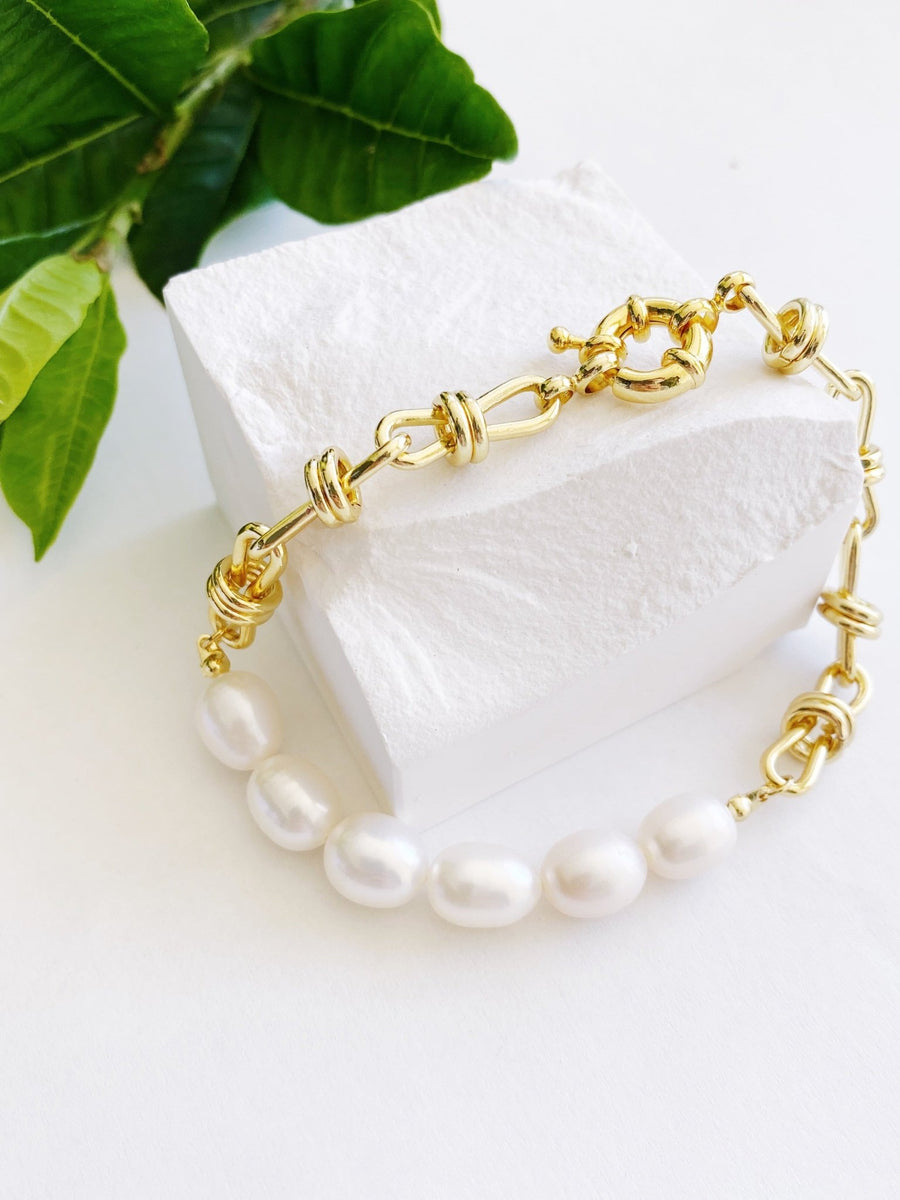 Baroque Gold Chain Pearl Bracelet Not Just Paris