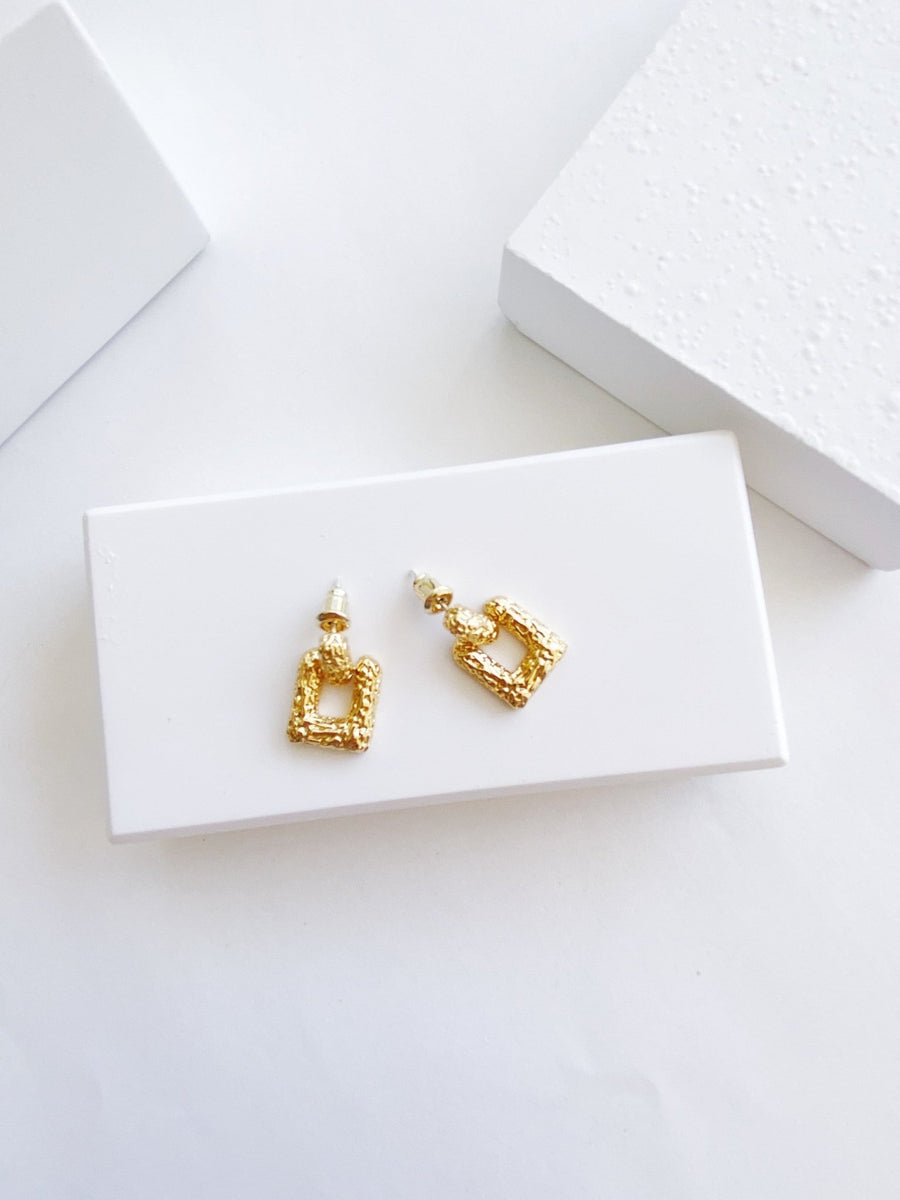 Double Square Gold Hoop Earrings.