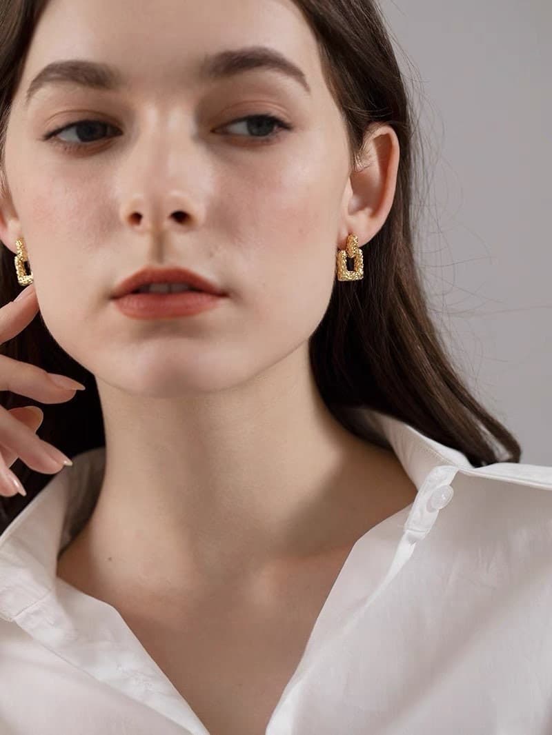 Double Square Gold Hoop Earrings.
