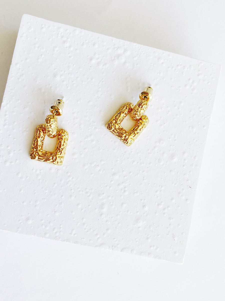 Double Square Gold Hoop Earrings.