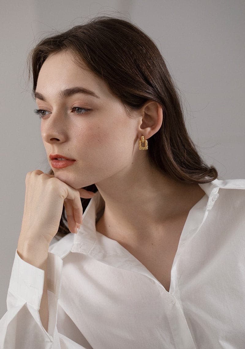 Double Square Gold Hoop Earrings.