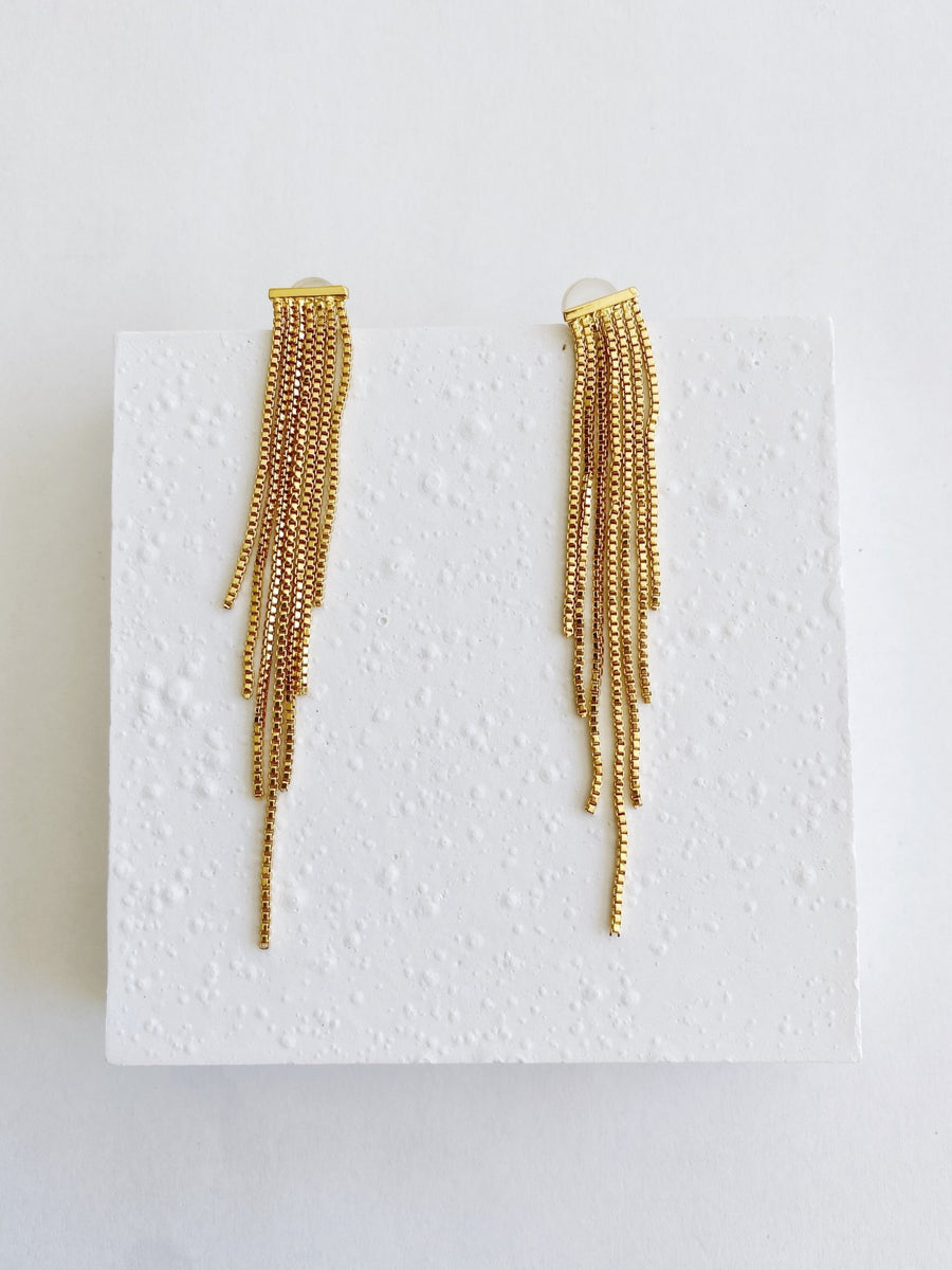Gold Plated Bar Long Tassel Earrings.