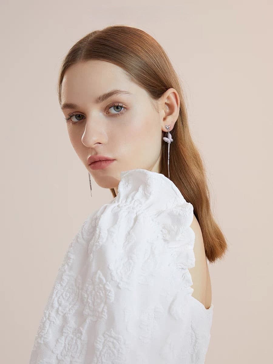 Heart Crystal Linear Earrings.