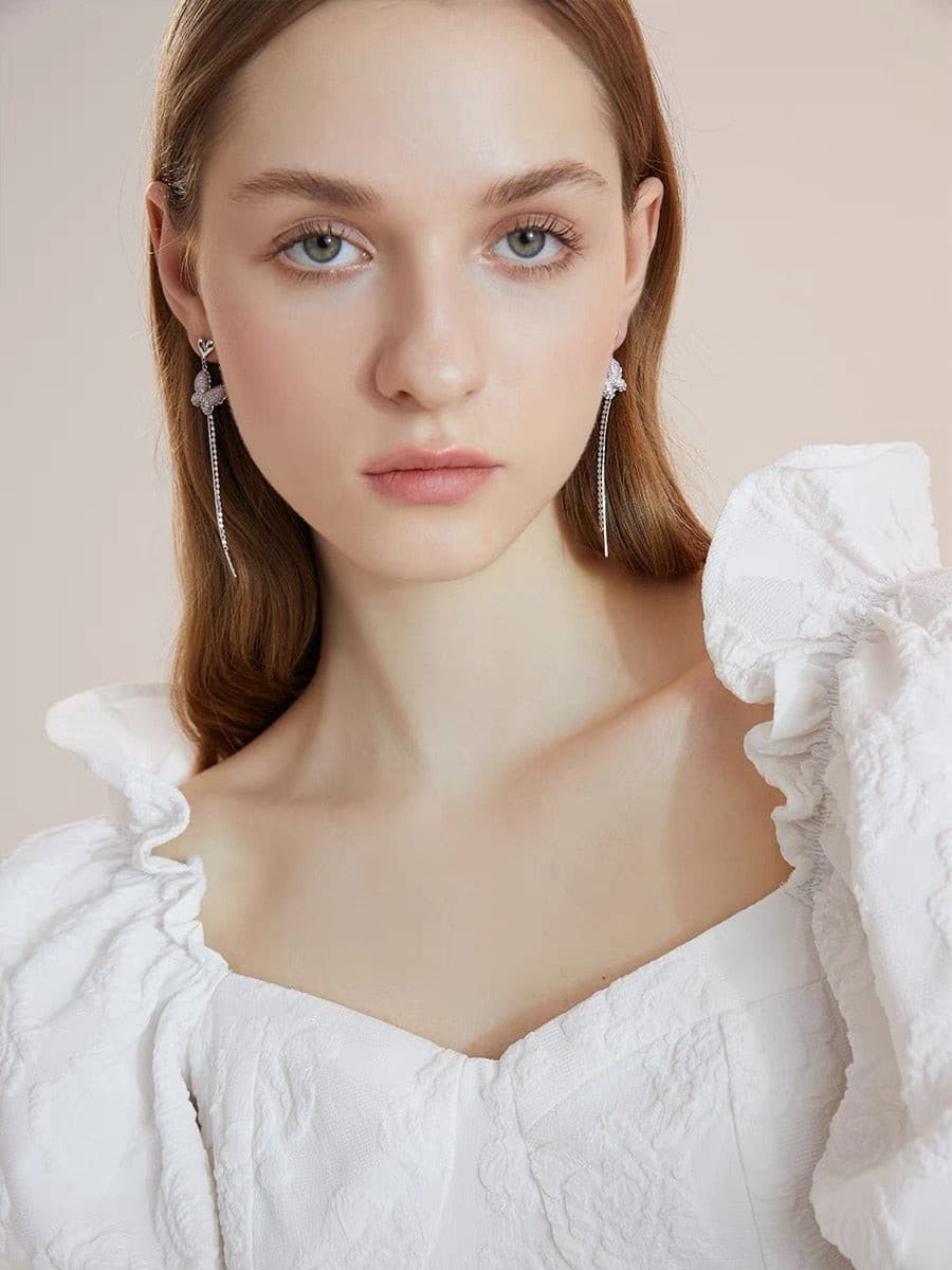 Heart Crystal Linear Earrings.