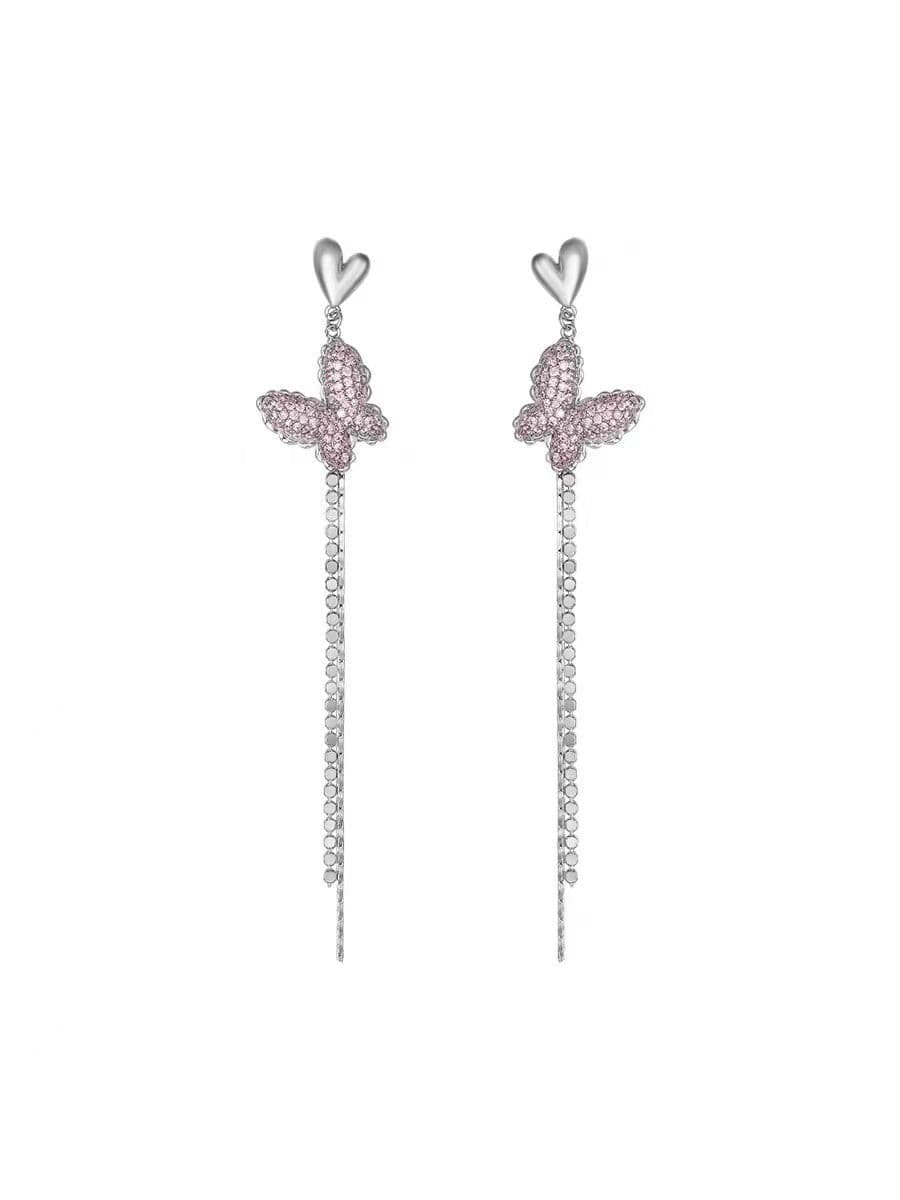 Heart Crystal Linear Earrings.