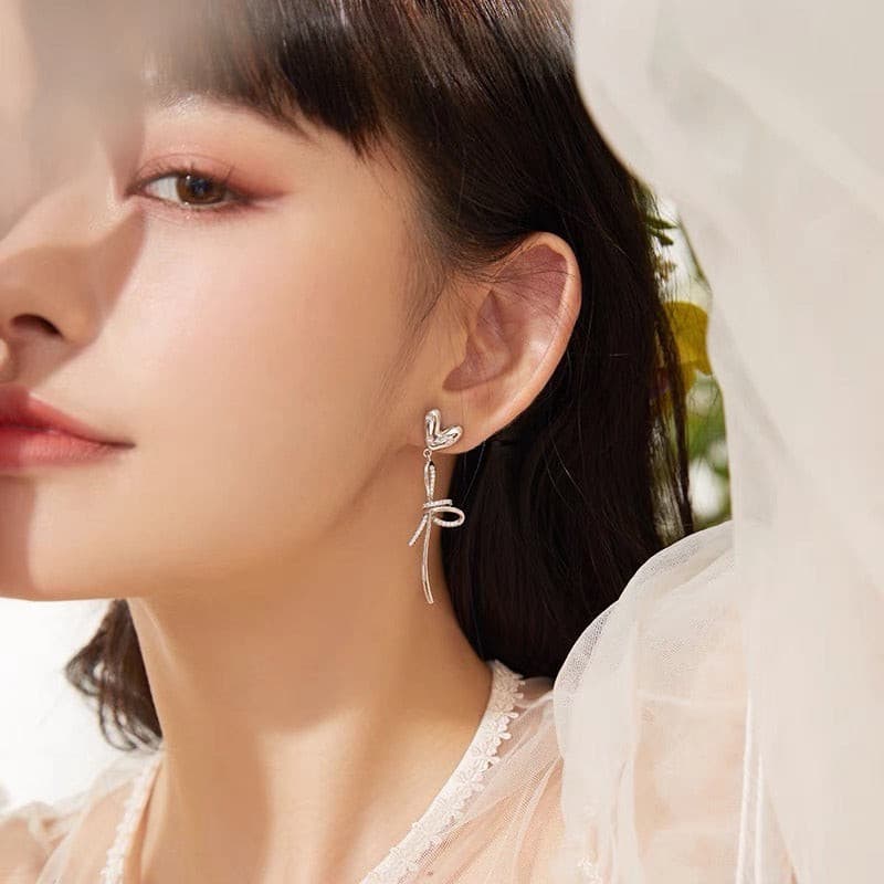 Petite Diamond Heart Dangle Earrings.
