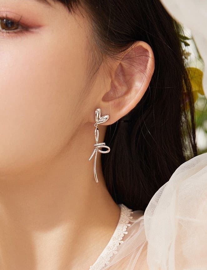 Petite Diamond Heart Dangle Earrings.