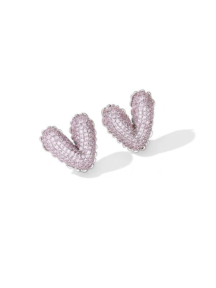 Pink Heart Shape Pave Stud Earring