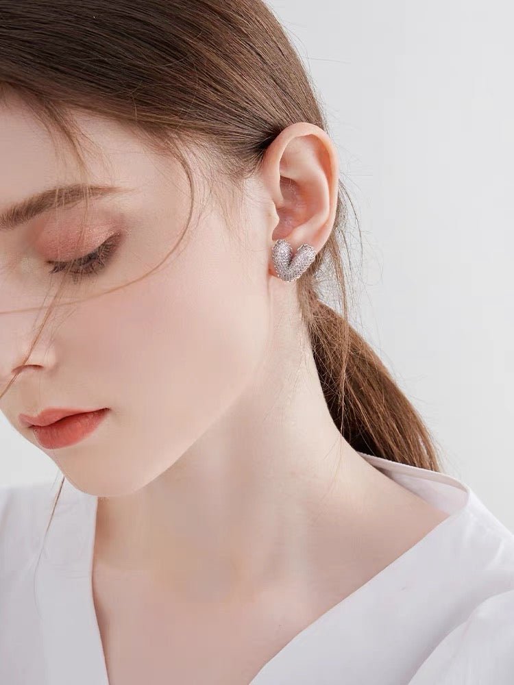 Pink Heart Shape Pave Stud Earring