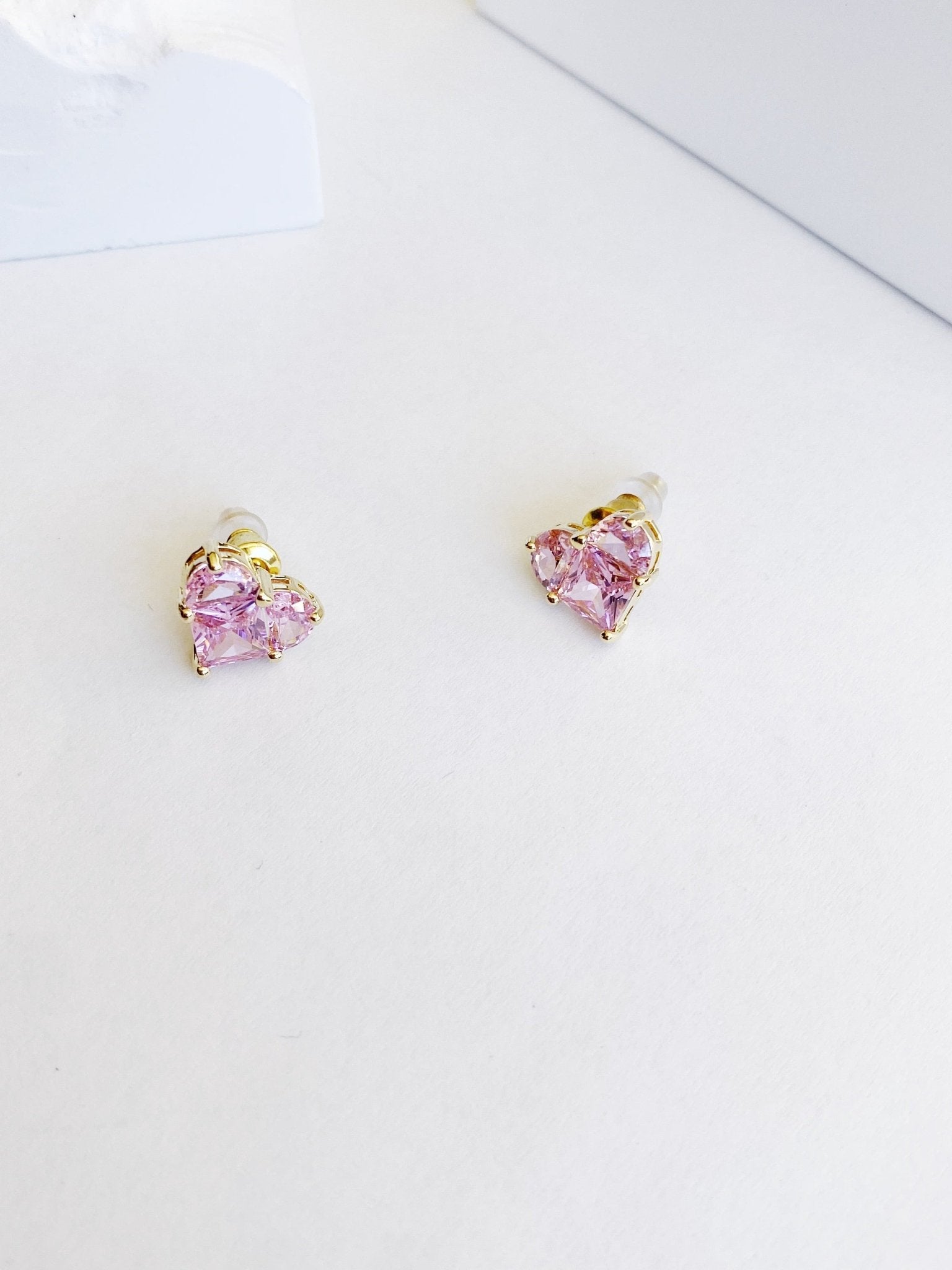 Pink Sapphire Heart Cut Stud Earrings - Not Just Paris