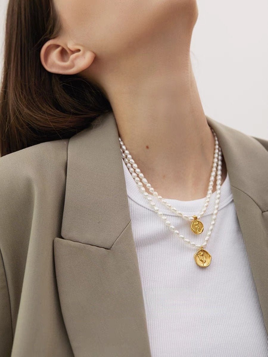 Rose Symbol Baroque Pearl Pendant Necklace by NJP.