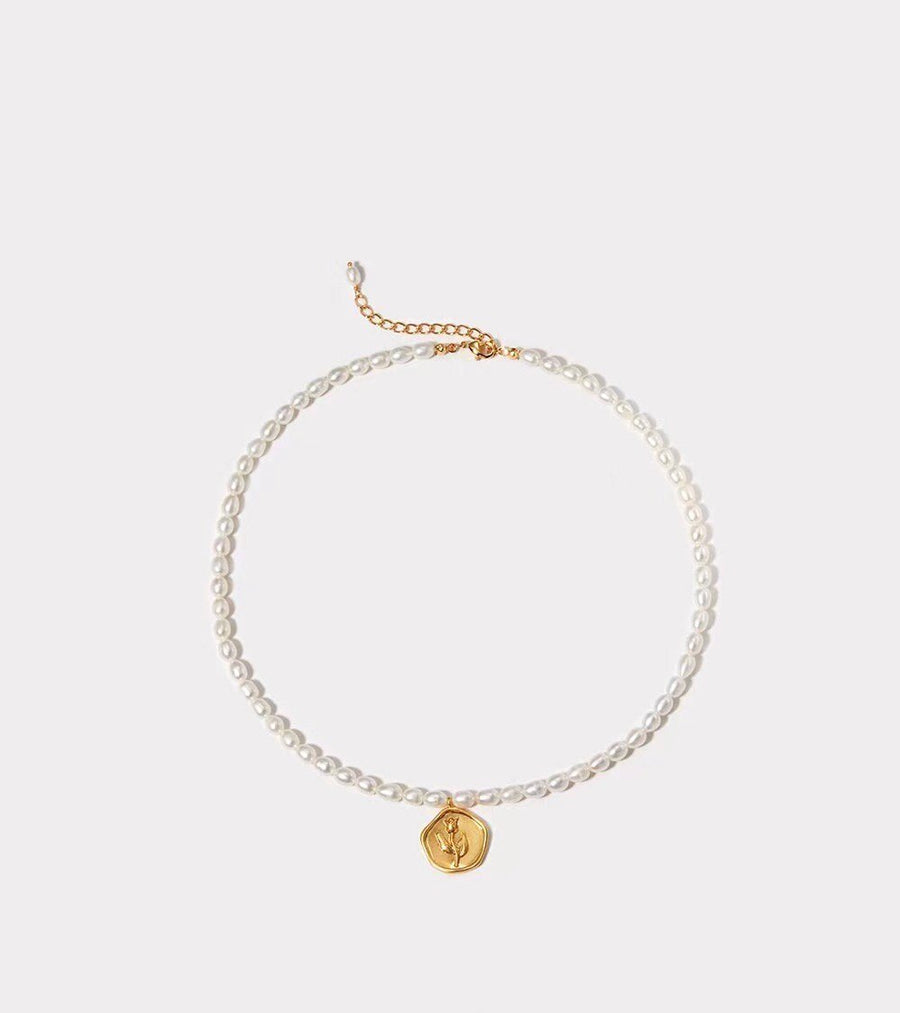 Rose Symbol Baroque Pearl Pendant Necklace by NJP.