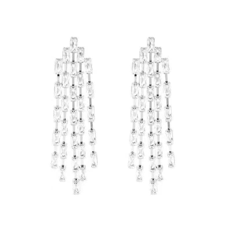 Silver Long Chain Dangle Chandelier Earrings.