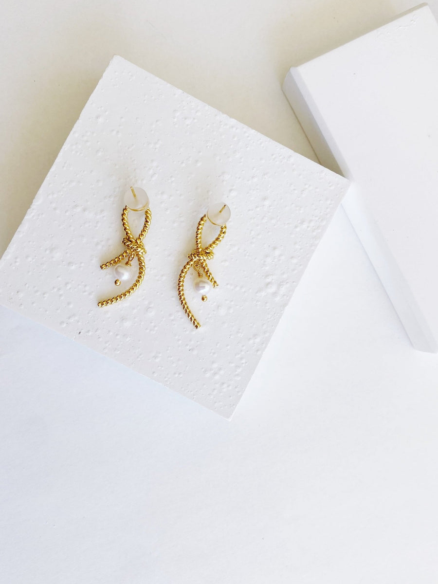 Twist Gold Pearl Dangle Earrings Not Just Paris