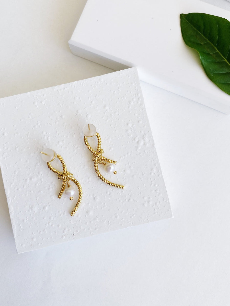 Twist Gold Pearl Dangle Earrings Not Just Paris