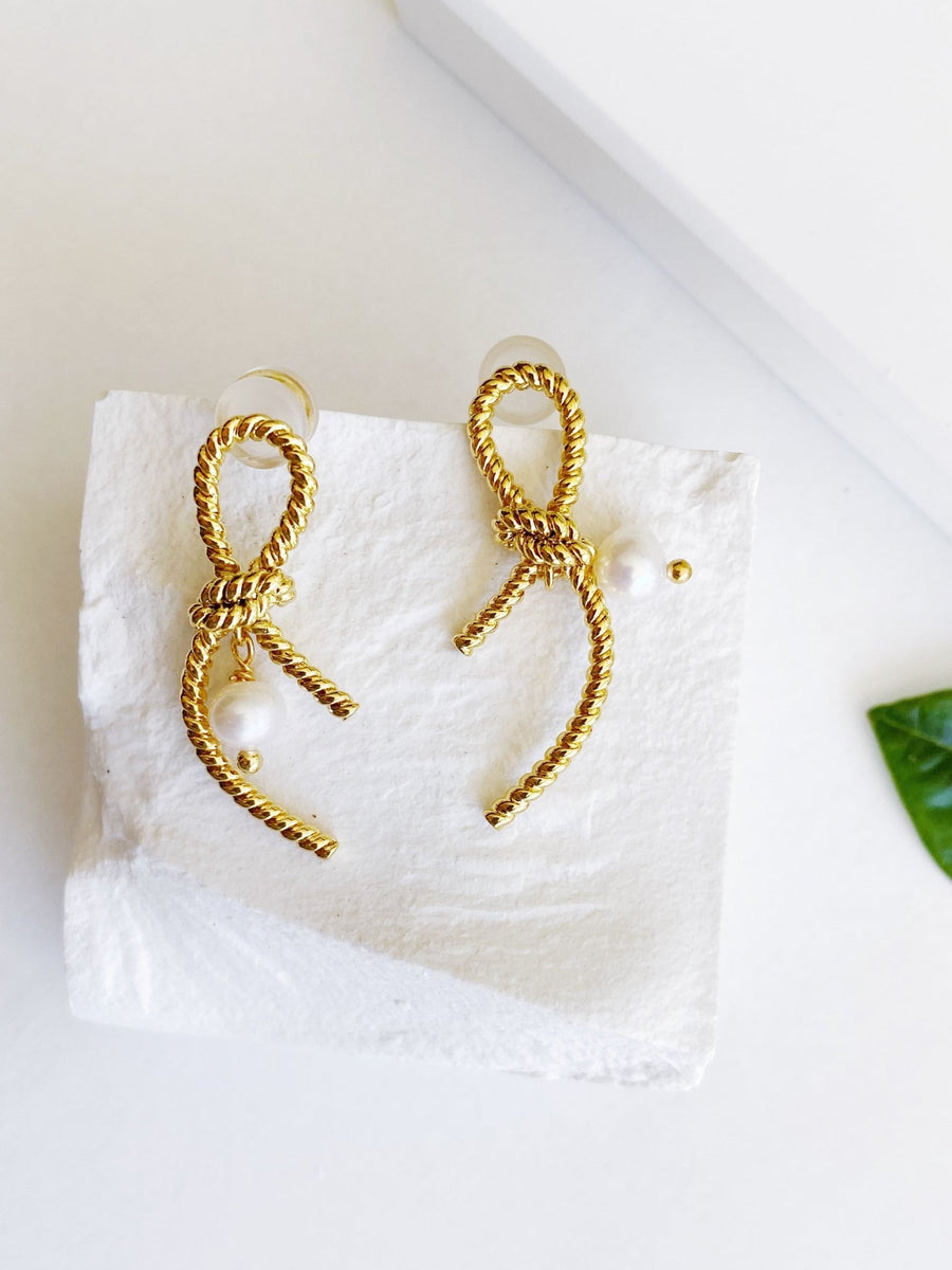 Twist Gold Pearl Dangle Earrings Not Just Paris