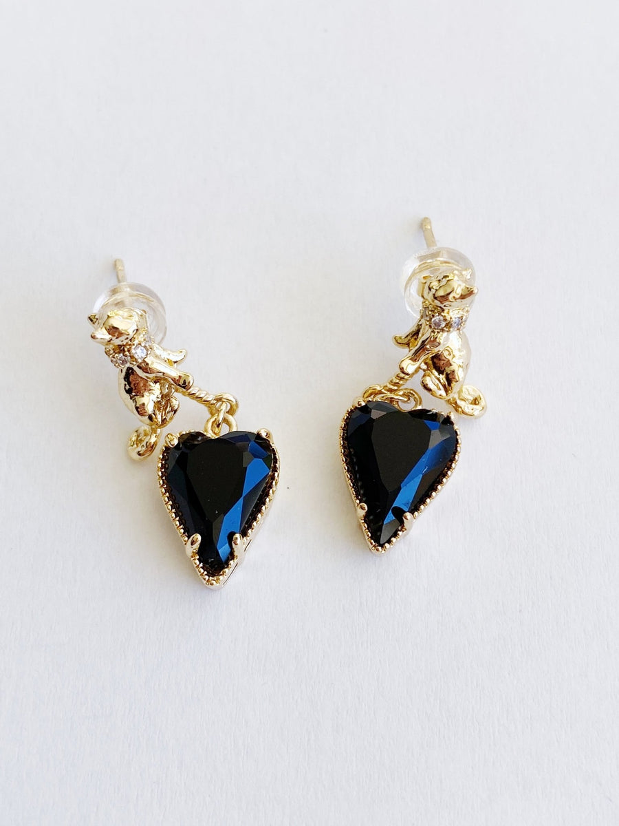 Valentine Black Heart Drop Earrings