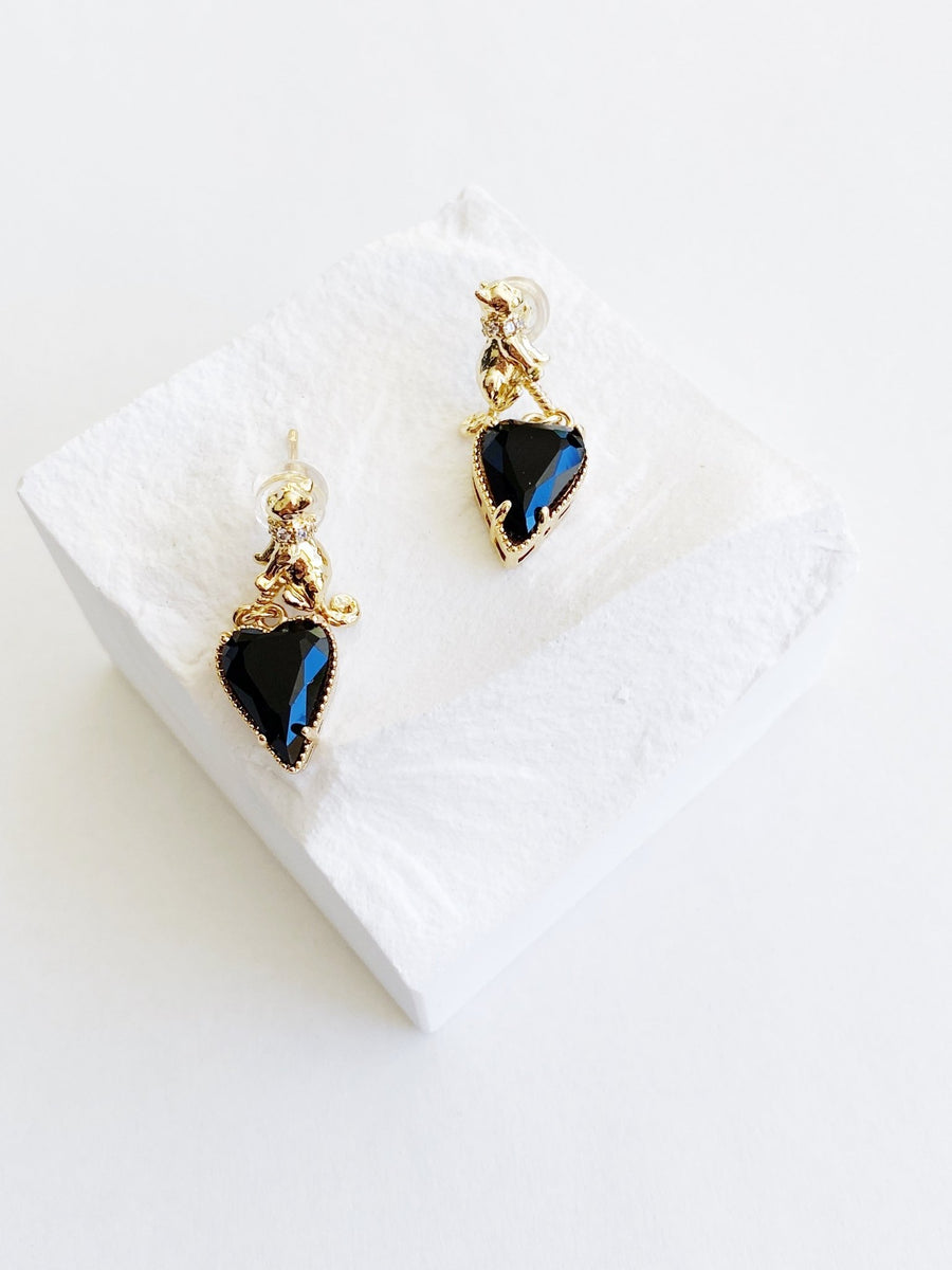 Valentine Black Heart Drop Earrings