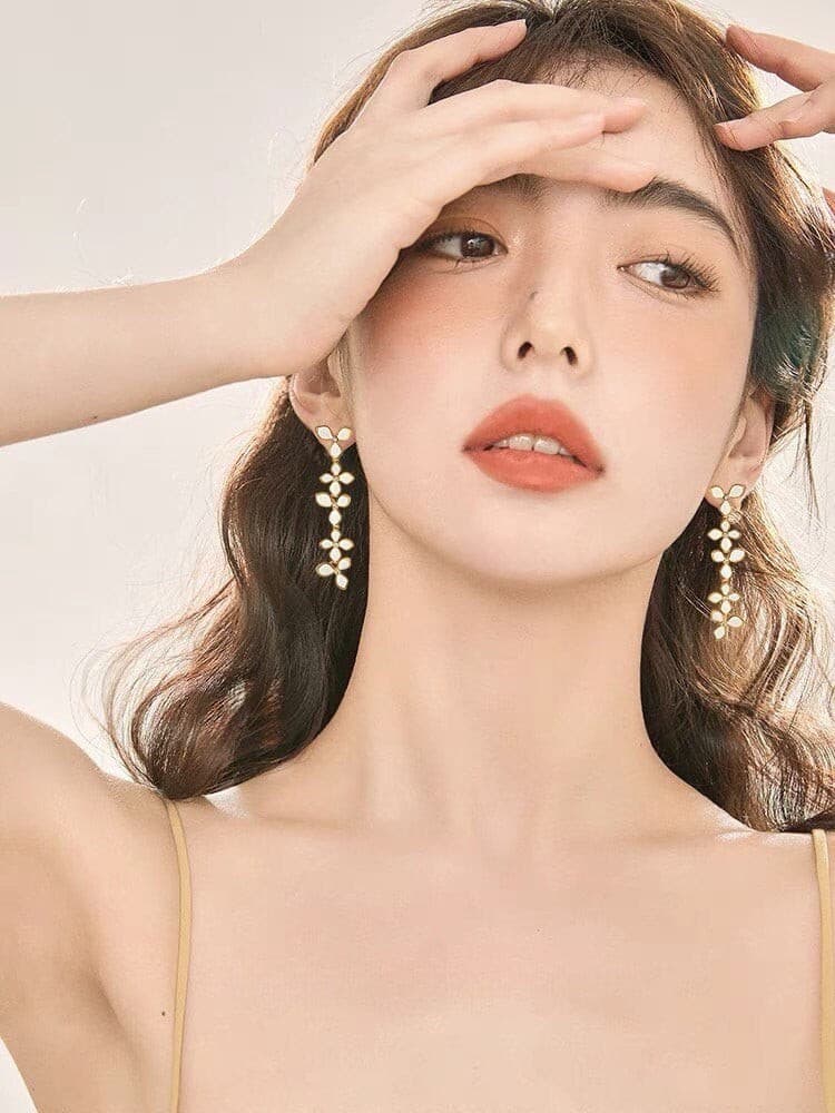 White Flowers Golden Threads Earrings.