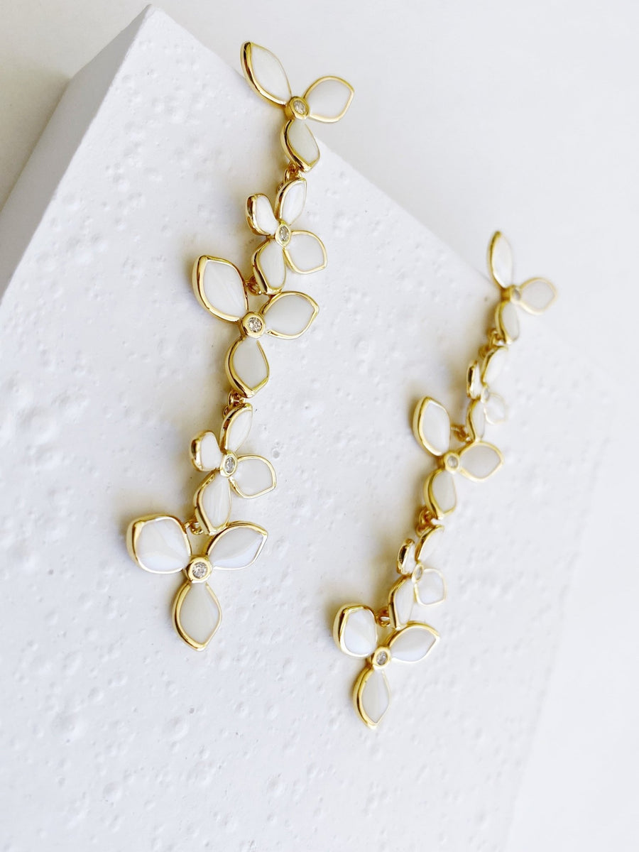 White Flowers Golden Threads Earrings.
