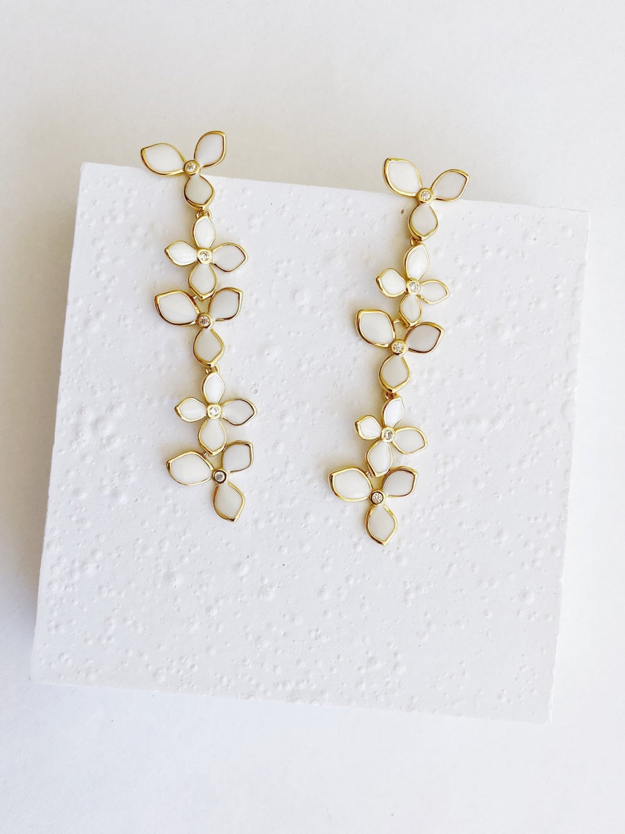 White Flowers Golden Threads Earrings.