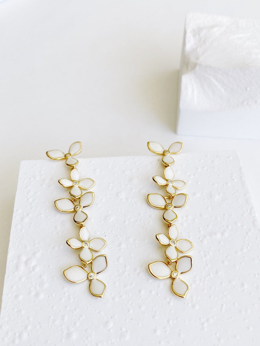 White Flowers Golden Threads Earrings.