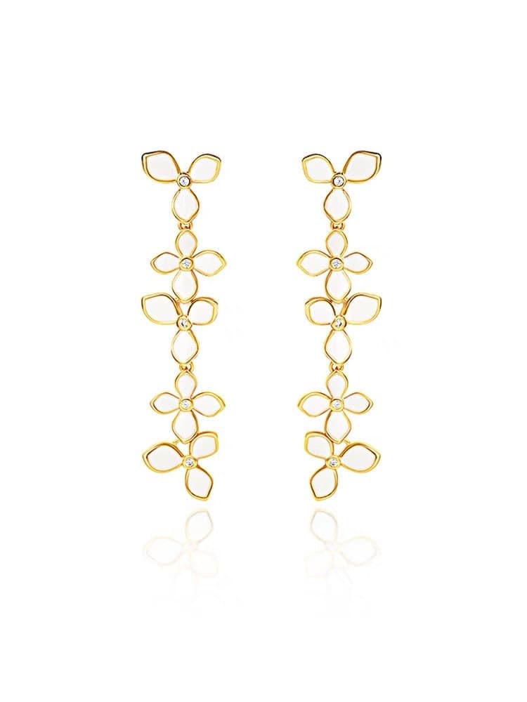 White Flowers Golden Threads Earrings.