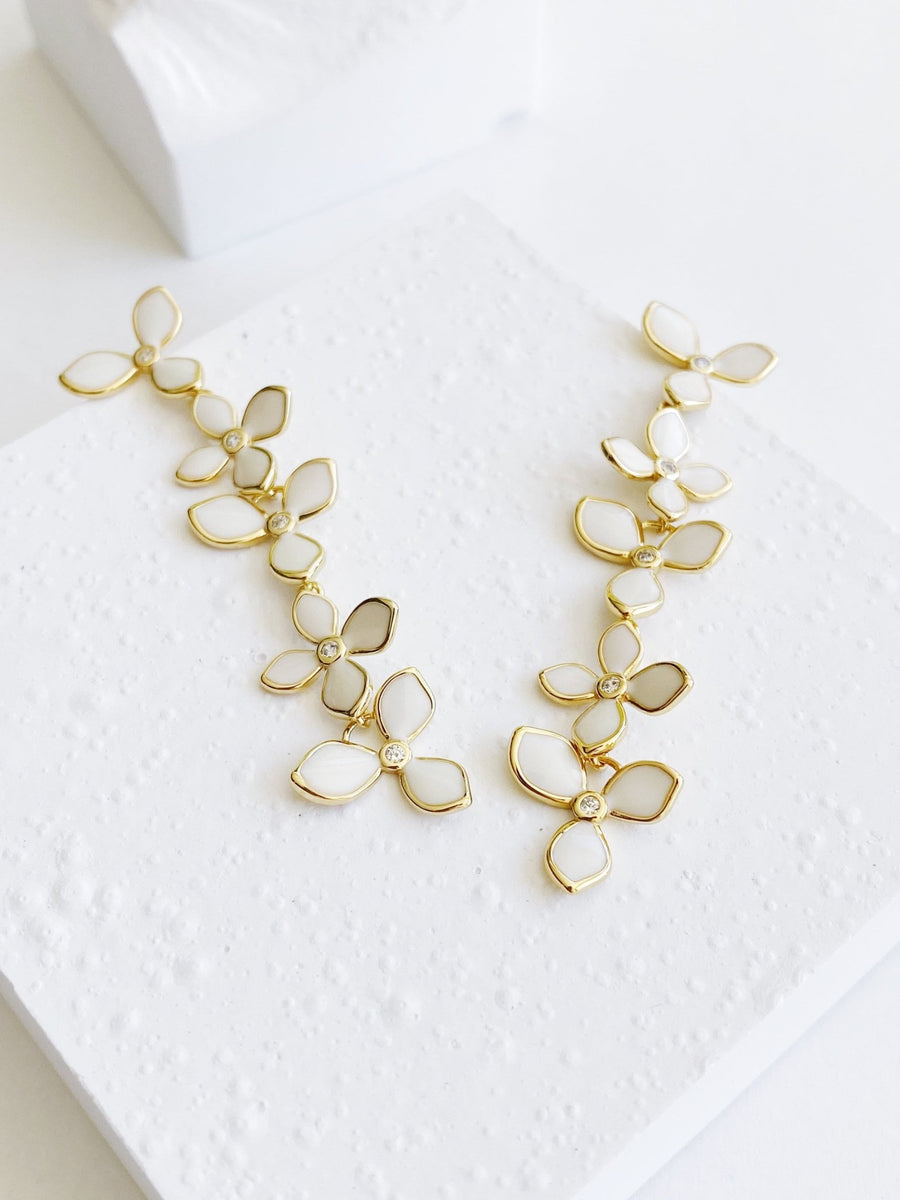 White Flowers Golden Threads Earrings.