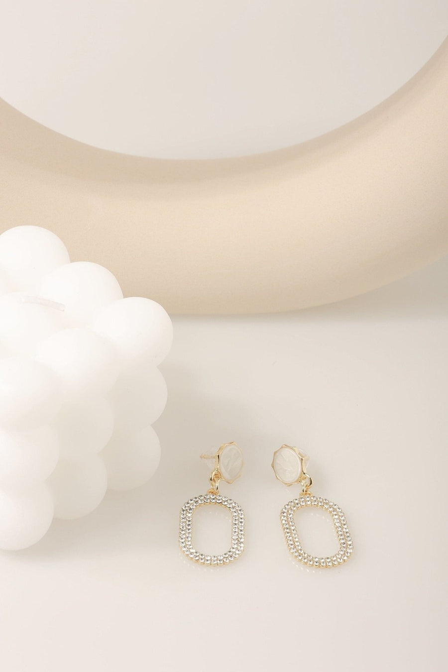 Zirconia Mother of Pearl Rectangle Dangle Earrings.