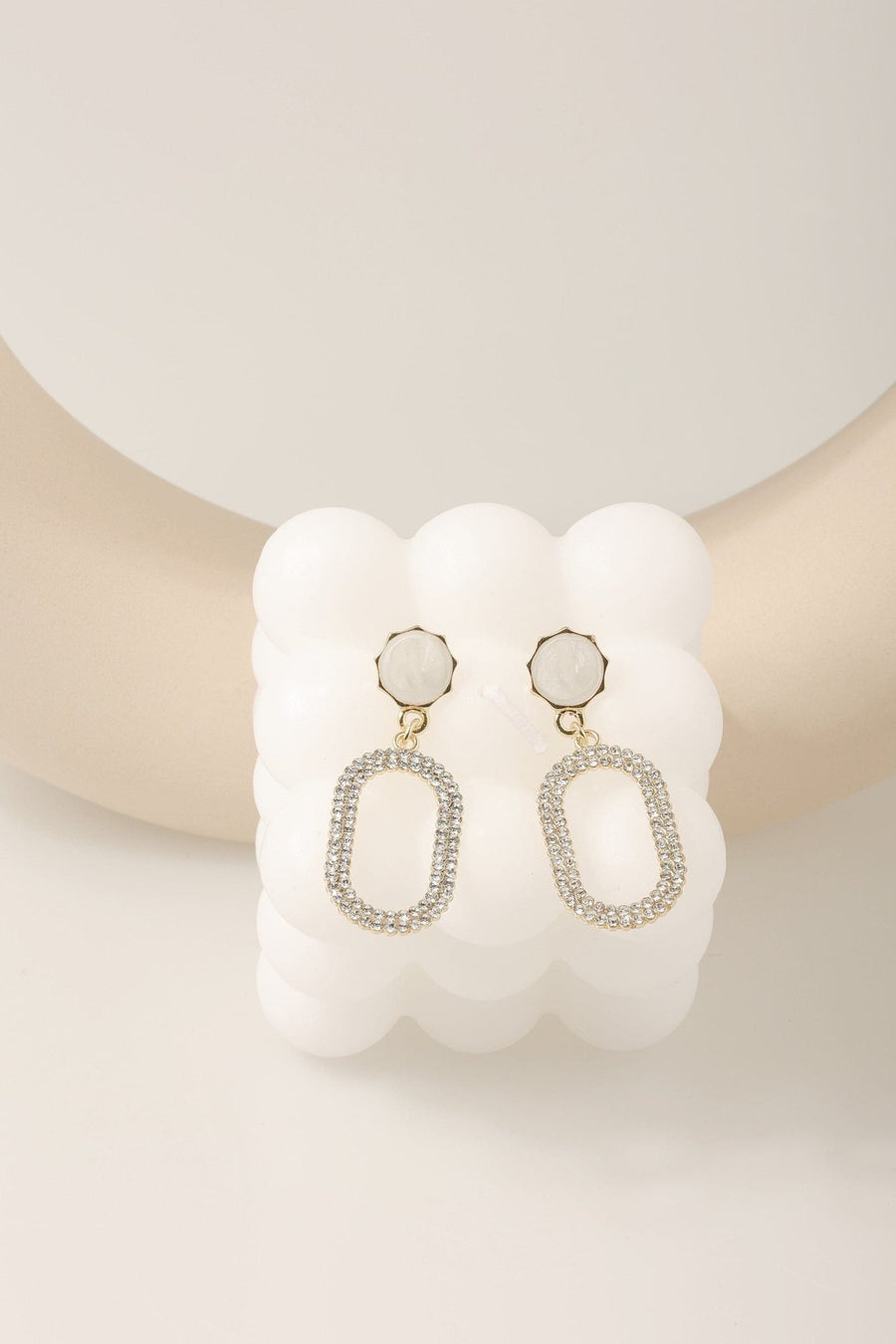 Zirconia Mother of Pearl Rectangle Dangle Earrings.