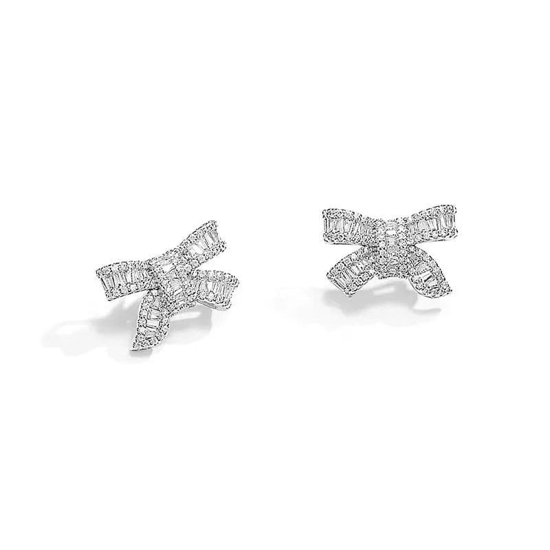 Zirconia Ribbon White Gold Stud Earrings Not Just Paris